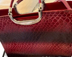 crocodile Faux handbag Ombré Shoulder Bag Red Black Double Handles Large - Picture 1 of 10
