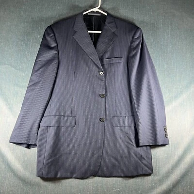 Шерстяной мужской блейзер Burberry в синюю полоску на пуговицах с длинным рукавом и карманами размер 44 - Изображение 1 из 4