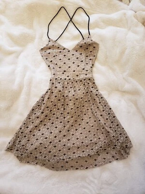Foreign Exchange Cream/Black Backless Lace Criss-cross Strapped Short Dress Lrg - Image 1 of 4