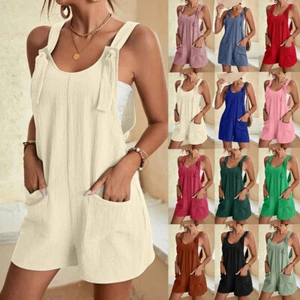 Damen Kurz Overall Sommer Freizeitanzug Playsuit Jumpsuit Ärmellos Einteilig DE - Bild 1 von 28