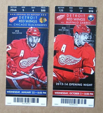 Red Wings Pavel Datsyuk Game ticket stub Pair Cover