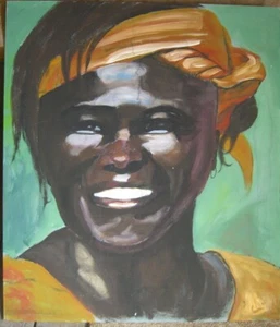 ::PORTRÄT JUNGE AFRIKANERIN °ÖLGEMÄLDE KLASSISCHE MODERNE UM 1960 BILDNIS AFRIKA - Bild 1 von 5