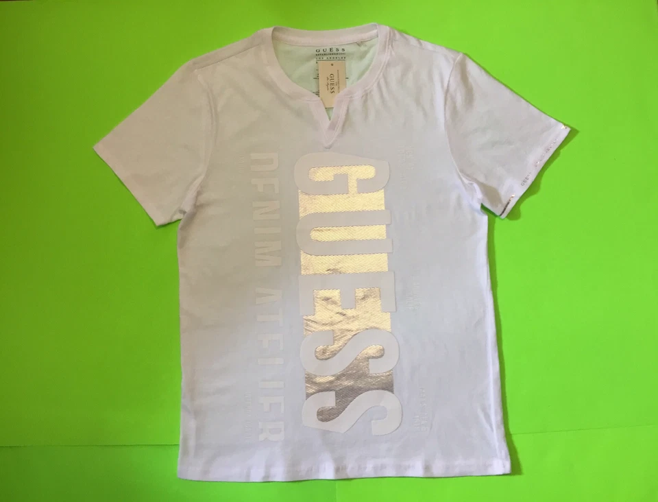 GUESS Los Angeles Men’s Short Sleeve T-Shirt SMALL White w/Silver Cotton - Image 1 of 4