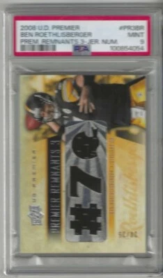 2008 UD Premier BEN ROETHLISBERGER Steelers Premier Remnants 3 #d/25 PSA 9 MINT - Image 1 of 2
