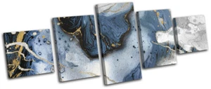 Marble Modern Navy Gold Grey Abstract MULTI CANVAS WALL ART Picture Print - Picture 1 of 1