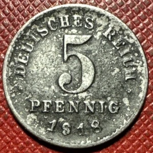 Germany 1918-G Iron 5 Pfennig. Wilhelm II. WWI Era. KM# 19 - Picture 1 of 2