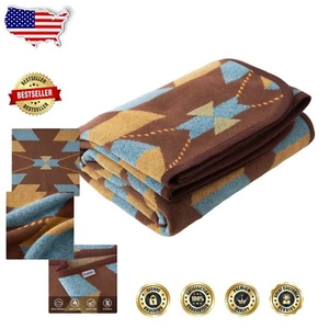 Geometric Merino Wool Blanket - Warm, Soft & Easy-Care for Outdoor Adventures - Picture 1 of 9