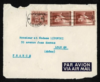 Cubierta incompleta Vietnam 1959 por correo aéreo a Lyon Francia Foto 1 de 2