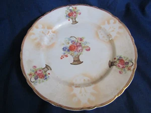 ANTIKER D.E McNicol 10" SPEISETELLER BLUMENKORB CLARKSBURG W. VA - Bild 1 von 2