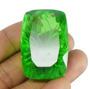 132.70 Ct Cushion Cut Carved Certified Brazilian Green Topaz Gemstone 39x26x17 - Picture 1 of 4