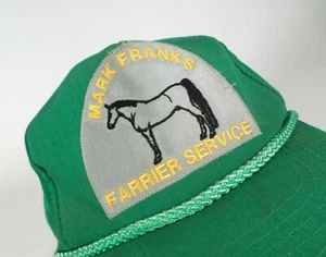 Mark Franks Farrier Service Hat Cap Patch Horse Rope Indiana Strapback Green Vtg - Picture 1 of 11