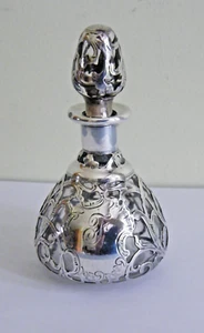 Antiker Jugendstil Alvin .999 Silver Overlay Parfum Flakon mit Stopfen - Bild 1 von 15