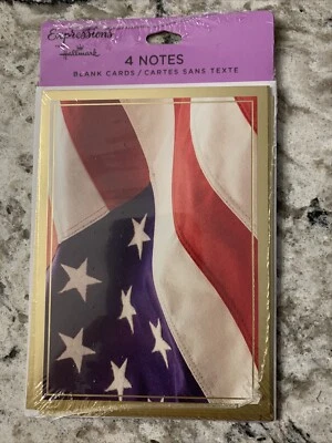 Hallmark AMERICAN USA FLAG 4 Note Blank 3.75”x5.125” Cards RED WHITE BLUE - Image 1 of 4