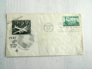 1947 First Day Issue Air Mail postage Stamp Envelope 15c Airplane  - Picture 1 of 5