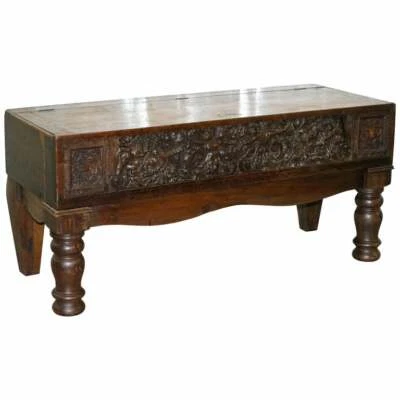 VERY RARE CIRCA 1720 TRUNK CHEST COFFER ON STAND SIDEBOARD CARVED CHERUB FIGURES - Image 1 of 4