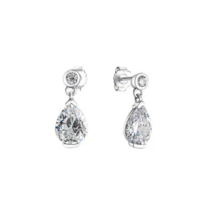 Orecchini pendenti in argento sterling 925 lucido rodiato zirconi bianchi gocce - Foto 1 di 2