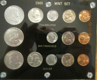$ R 1949 P D S SILVER 50c 25c 10c US MINT SET 14 Coins SUPER NICE CAPITAL HOLDER - Image 1 of 4