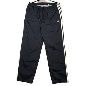 Vtg Adidas Track Pants Men’s Large Lined Baggy Wide Leg Ankle Zip Black 3 Stripe - Picture 1 of 9