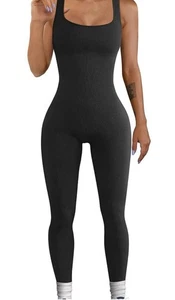 ​Schlanker & schicker gerippter Einteiler Catsuit schwarz Jumpsuit Loungewear Body Gr. M - Bild 1 von 7