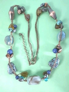 Bunte PORZELLAN, GLAS & ACRYL Perlen geknotetes Seil Halskette in Bronze Ton - Bild 1 von 13