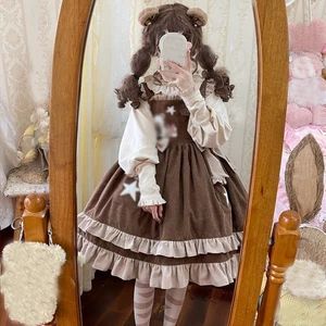 Japanisches süßes Mori Mädchen Winter JSK Rüschenkleid A-Linie Damen Lolita süßes Kleid - Bild 1 von 3