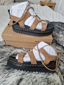 Nartilla Nubuck beige brown DM sandals Dr Martens size 8 UK lace up gladiator 🤎 - Picture 1 of 5