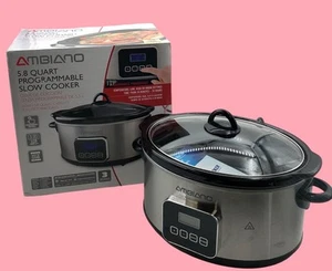 Ambiano 5.8L Stainless Steel Programmable Slow Cooker & Glass Lid Untested - Picture 1 of 9