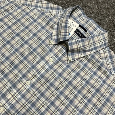 Nautica Mens Plaid Short Sleeve Button Down Shirt XL Tall Blue White Checkered - Image 1 of 4