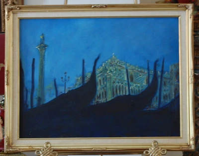 FRAMED ORIGINAL VIEW OF DOGE'S PALACE AT NIGHT VENICE, ITALY ARTIST: HECTO VIDAL - Image 1 of 4