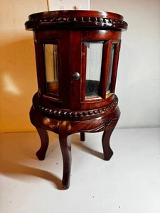 Vintage Mahogany Wood Round Tea Table - Antique Cabinet - Side Table with Tray - Picture 1 of 4