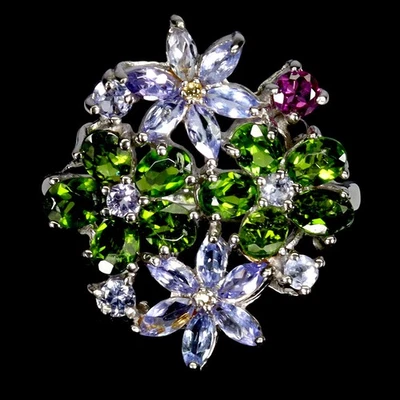 Anel de prata esterlina 925 cromo pera diópsido 4x3mm joia de pedra preciosa tanzanita 9 - Imagem 1 de 4