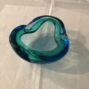 Vintage Murano Sommerso Pinched Blue&Green Ashtray Trinket Dish ItalyTHICK GLASS - Picture 1 of 7