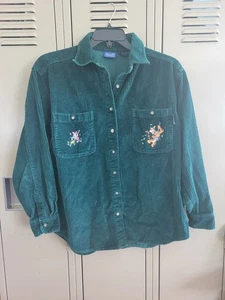 VTG 90s DISNEY Winnie The Pooh Piglet Tigger Green Corduroy Button Shirt Med Y2K - Picture 1 of 14