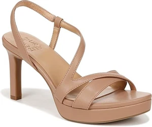 Naturalizer Abby Dress Sandal Taupe Smooth Faux Leather Size 8W Slingback Heel - Picture 1 of 9