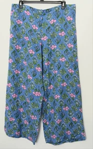 Loft Hose Damen Gr. XXL weites Bein geblümt Leinenmischung blau Schlupftaschen  - Bild 1 von 11