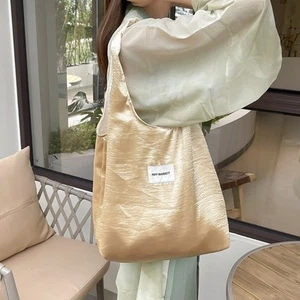 Large Capacity Satin Silk Tote Bag Elegant Underarm Shopping Bag Casual - Picture 1 of 21