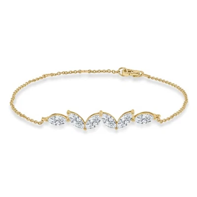 1.24 CT Marquise VS1 D Lab Created Diamond Bracelet 14K Yellow Gold - Image 1 of 4