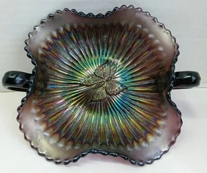 Vintage Amethyst BUTTERFLY Bon Bon Blue Tones Iridescence Glass Northwood c1910 - Picture 1 of 15