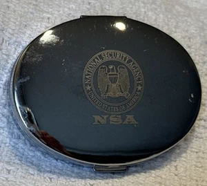 NSA National Security Agency 2.75" x 2" Oval PILL BOX Compact Hinged Silver USED - Picture 1 of 15