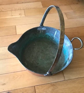 Brass Copper Cauldron Jam Pot Jam Jardiniere Brass Handle Antique Very Heavy - Picture 1 of 16