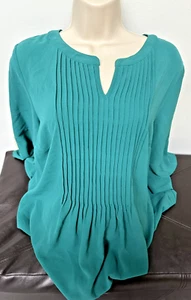 Top elástico Catherines para mujer 0X 14-16 Petite verde fluido manga 3/4 uso profesional - Imagen 1 de 8