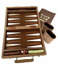 Vintage Travel Size Backgammon In Brown Corduroy Case With Instructions. - Picture 1 of 12