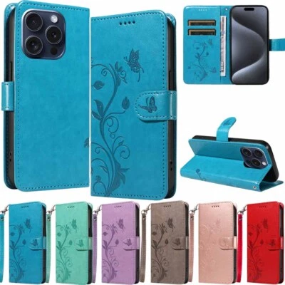 For iPhone 15 14 13 12 11 XS SE 8 7 6s Plus Flip Wallet Leather Stand Case Cover - Image 1 of 4