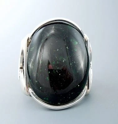Large Sterling Silver Green Goldstone Cabochon Wire Wrapped Ring  - Image 1 of 4