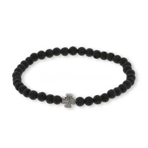 Natural Lava Stones Greek Orthodox Cross Elastic Bracelet Prayer Rope 4mm - Picture 1 of 10