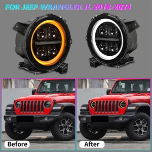 Pair LED Headlight Assembly DRL Sequential Turn Signal For Jeep Wrangler 2018-24 - Bild 1 von 24