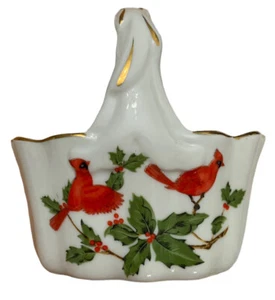 Cómoda tocador vintage Lefton China pequeña canasta Cardinals #04555 baratija - Imagen 1 de 6