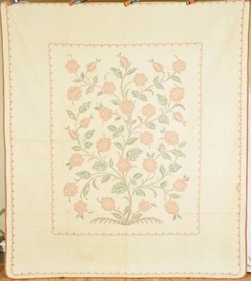 Large, BEAUTIFUL Vintage Tree of Life Antique Quilt, Nice Hand Quilting! - Image 1 of 4