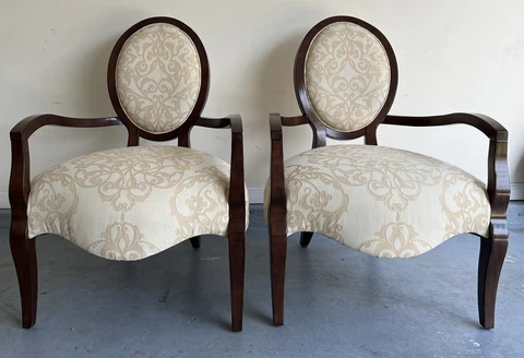 Vintage Matching Schnadig Upholstered Over Sized Chairs Wooden Cover