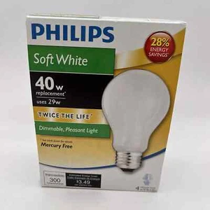 Philips Dimmable Bulbs Soft White A19 Medium Base 29W/40W 300 Lumens 4 Bulbs - Picture 1 of 4